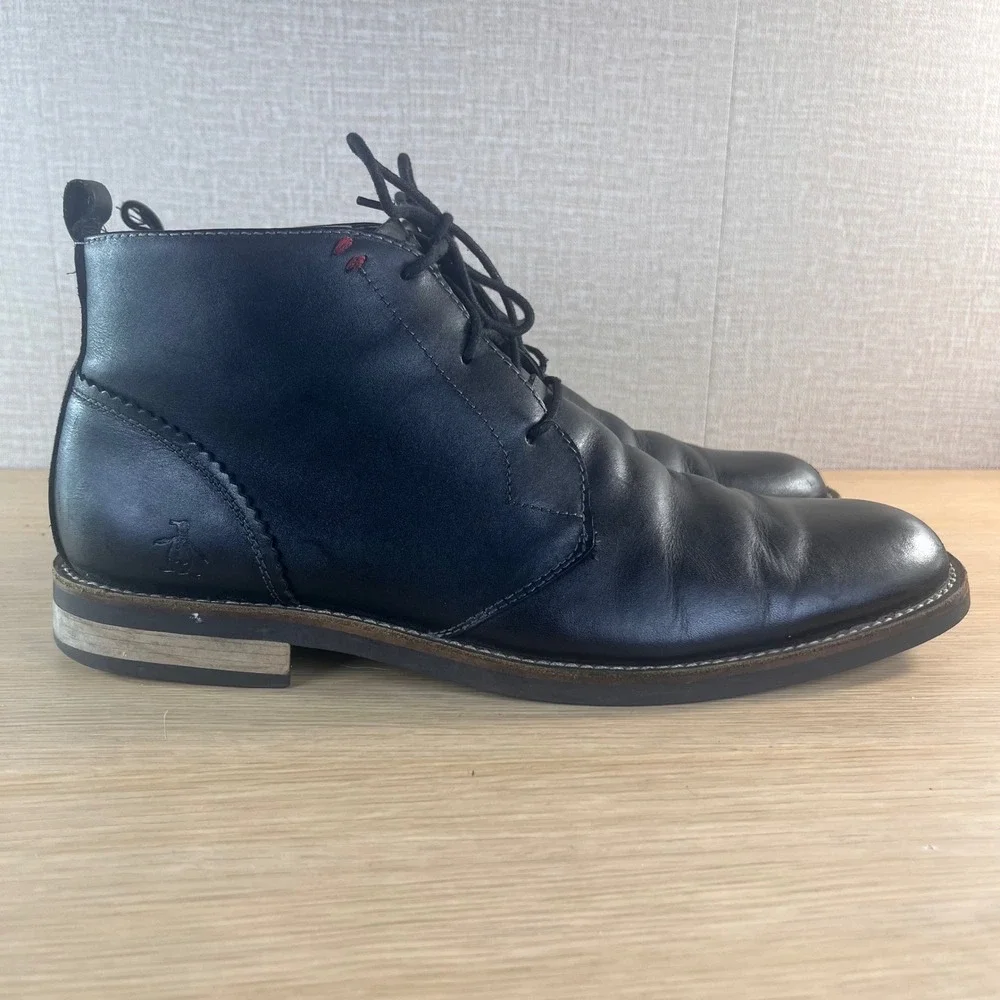 Original Penguin Monty Black Leather Chukka Boots Mens 11 OP100198 Ankle Boots